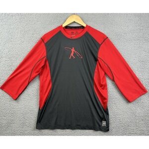 Nike‎ Pro Combat Shirt Men Medium Red Gray Ken Griffey Jr Swing Man Fitted 3/4